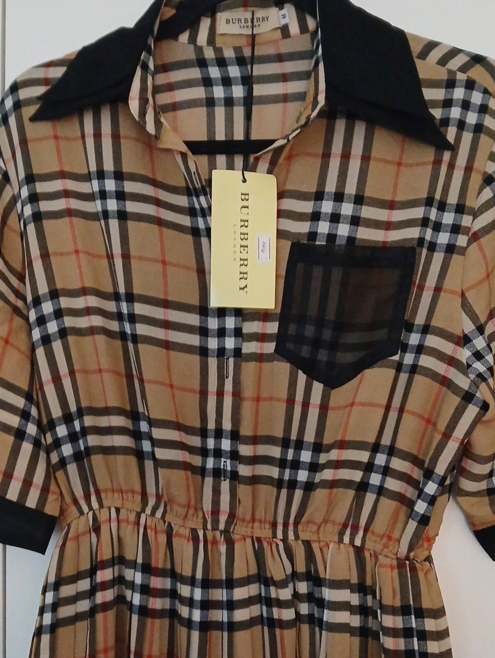 Burberry Beige Black White Check Midi Dress - Picture 2 of 3